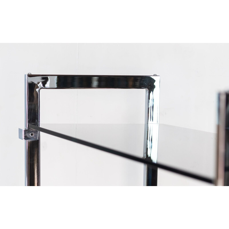 Pair of mid century glass and chrome shelving units by Tim Bates for Pieff, UK 1970s