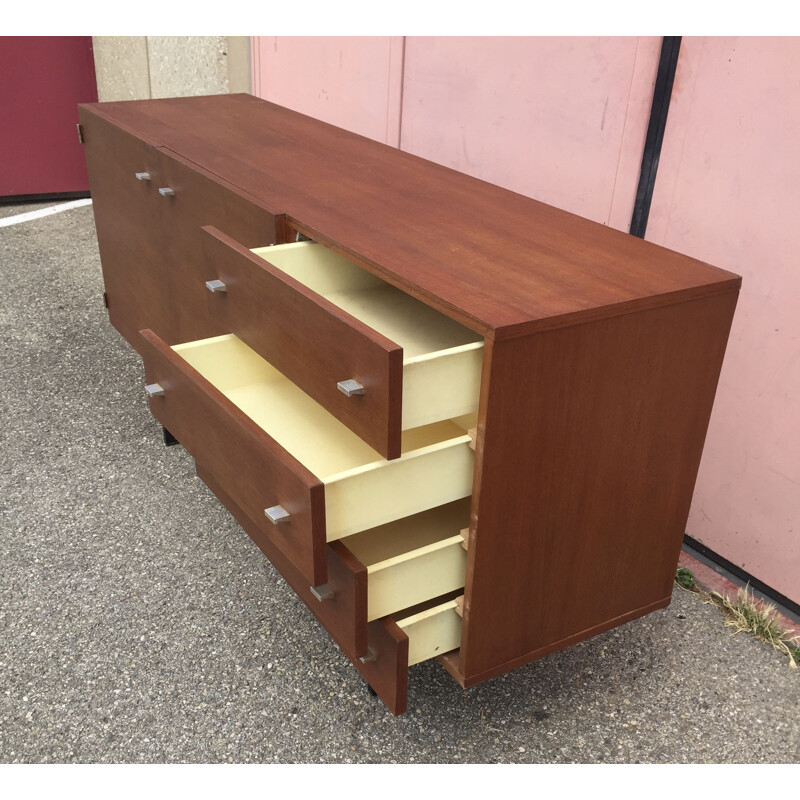 Vintage teak and steel sideboard by Pierre Guariche for Meurop, 1864s