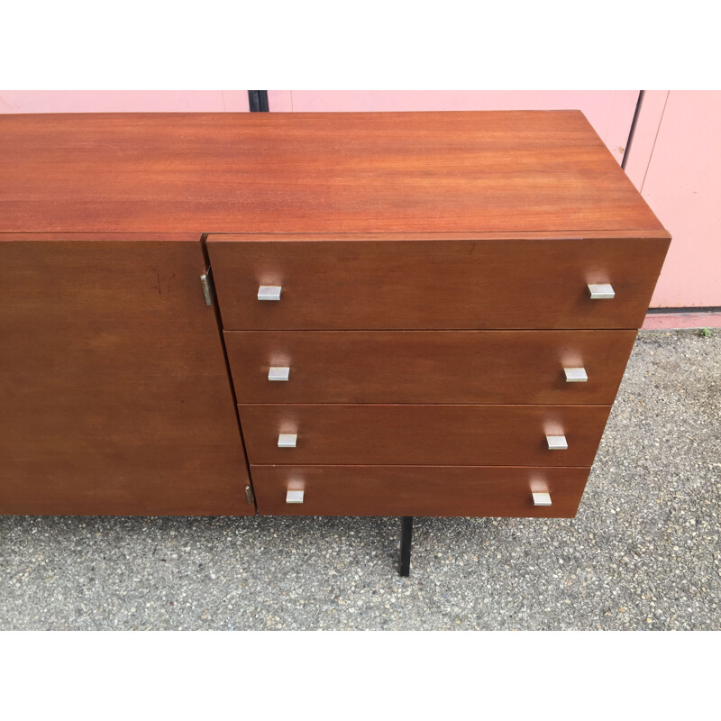 Vintage teak and steel sideboard by Pierre Guariche for Meurop, 1864s