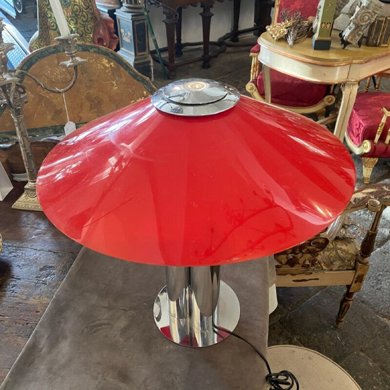 Vintage-Lampe aus verchromtem Metall und rotem Acryl, Italien 1970