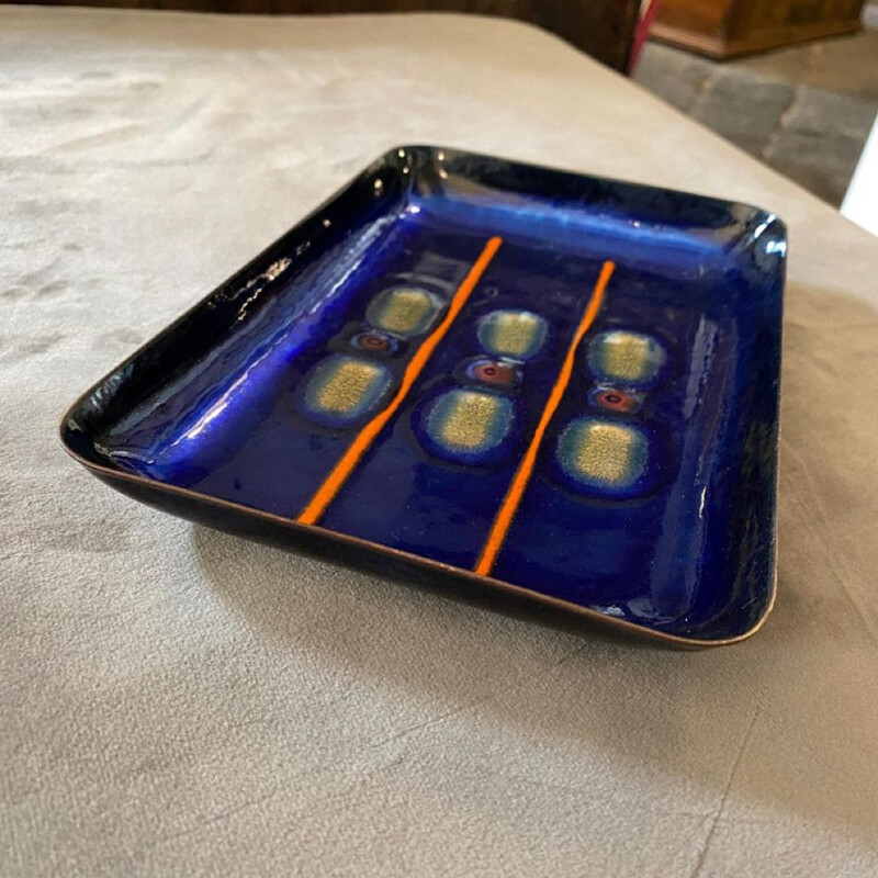 Vintage modernist hand-painted enameled copper tray by Laurana, 1960s