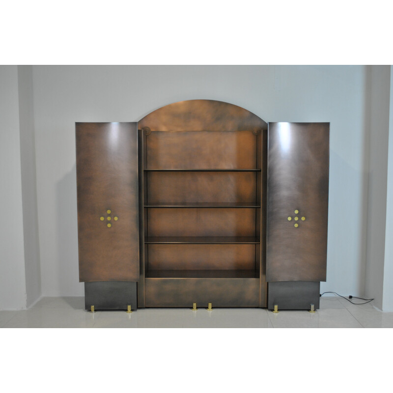 Mid-century Belgochrom bookcase in steel and brass - 1980s