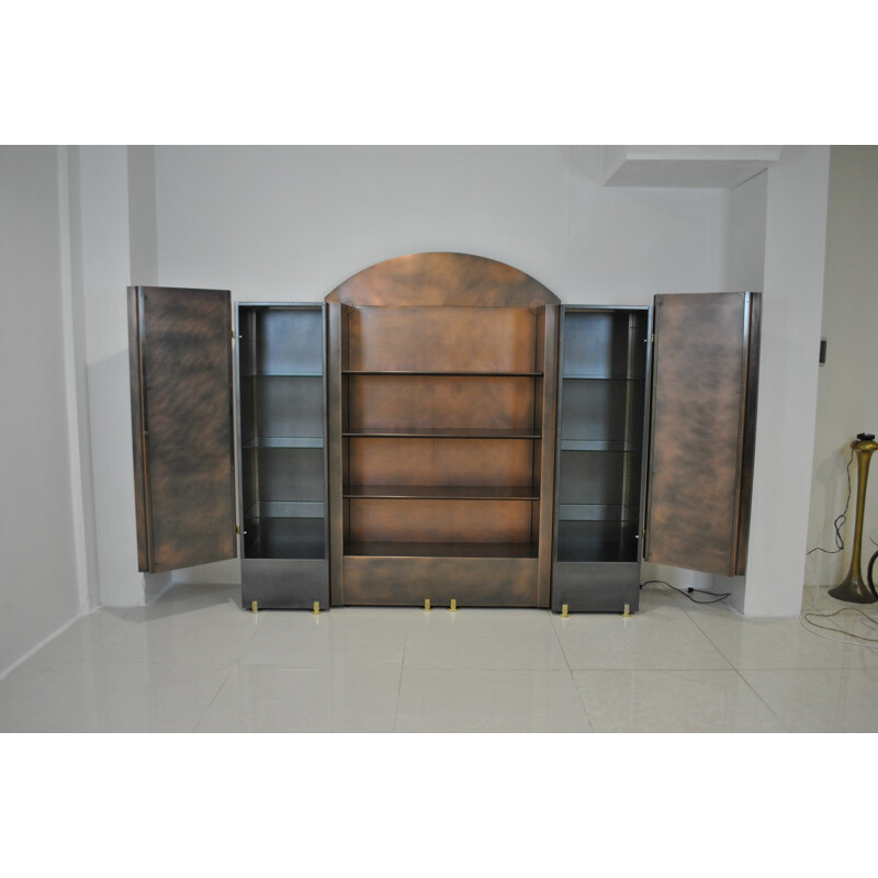 Mid-century Belgochrom bookcase in steel and brass - 1980s