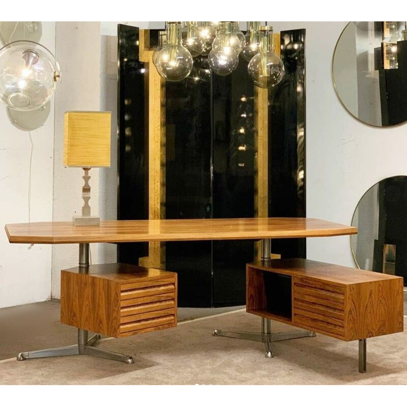 Vintage rosewood executive desk by Osvaldo Borsani for Tecno Milano, Italy 1950s