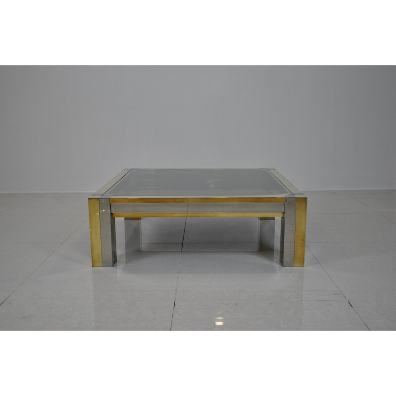 French Maison Jansen coffee table in bronze and glass, Alfredo FREDA - 1970s