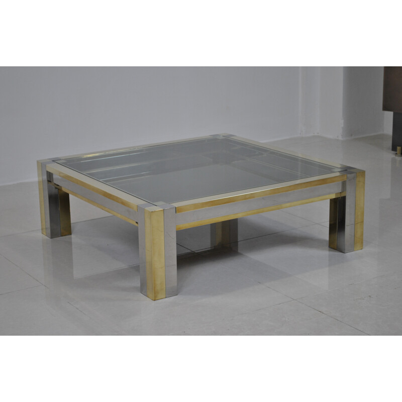 French Maison Jansen coffee table in bronze and glass, Alfredo FREDA - 1970s