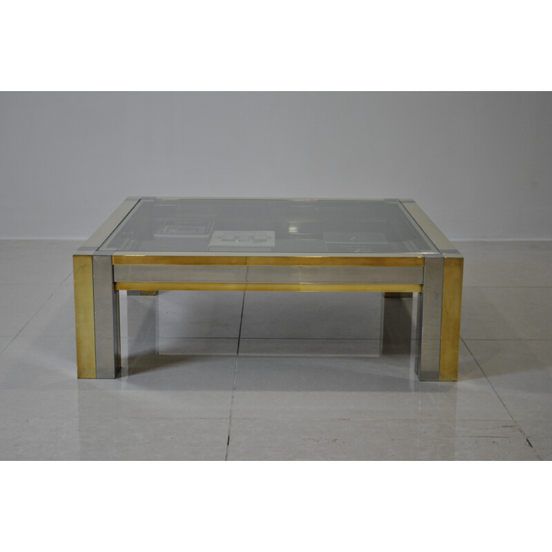 French Maison Jansen coffee table in bronze and glass, Alfredo FREDA - 1970s