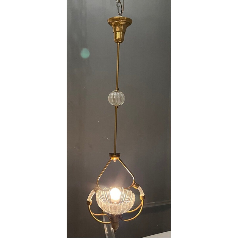 Vintage art deco murano glass pendant lamp by Ercole Barovier, 1940