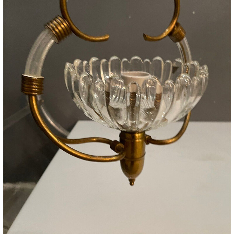 Sospensione vintage in vetro di Murano art déco di Ercole Barovier, 1940