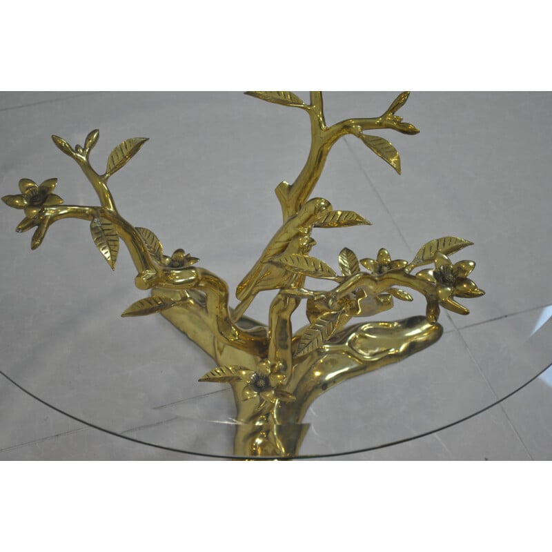 Mid-century coffee table in solid brass and glass - 1980s