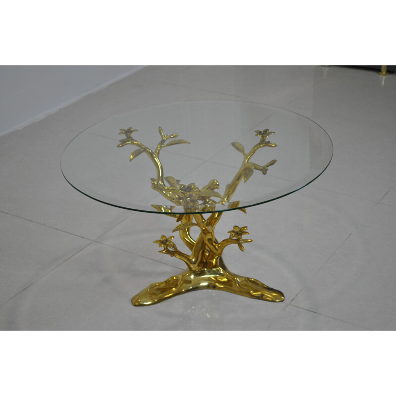 Mid-century coffee table in solid brass and glass - 1980s