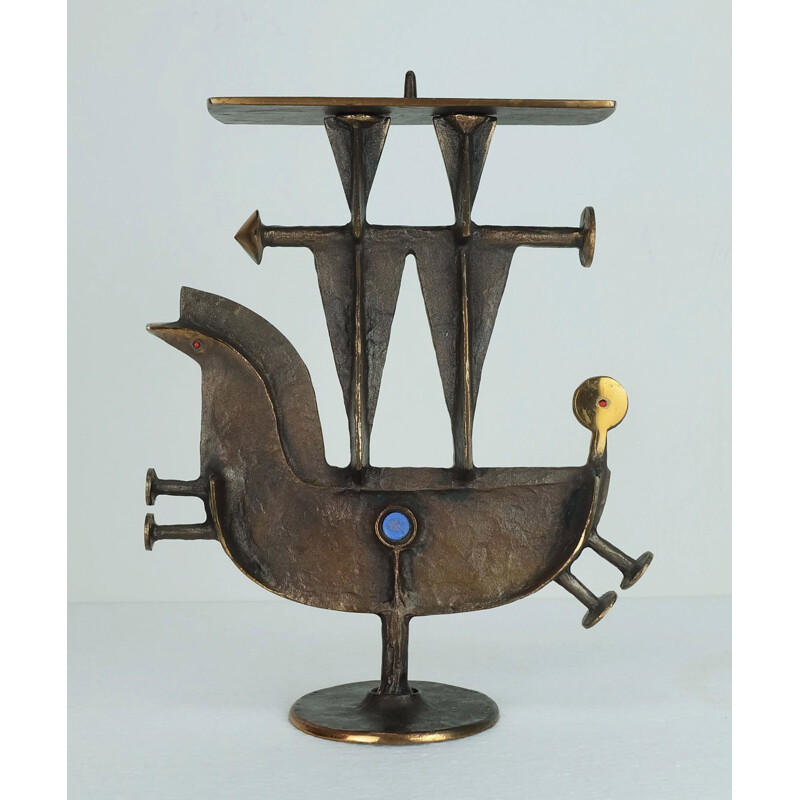 Sculptural candle holder in bronze - 1960s 