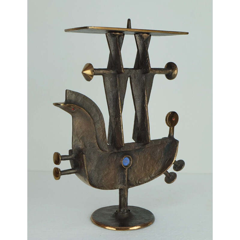 Sculptural candle holder in bronze - 1960s 