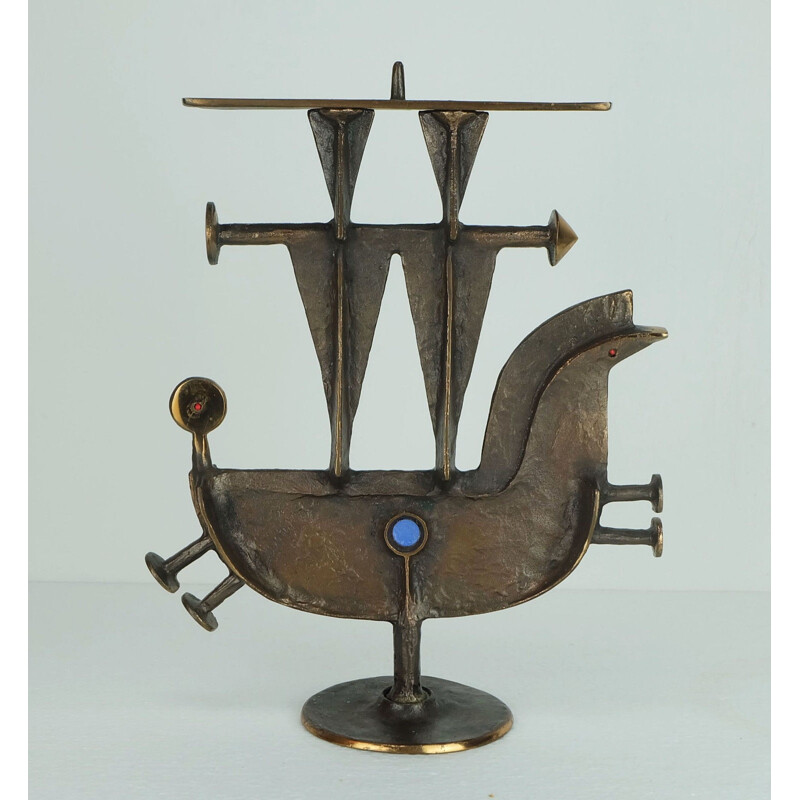 Sculptural candle holder in bronze - 1960s 