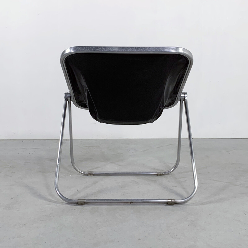 Black leather Plona vintage armchair by Giancarlo Piretti for Castelli, 1970s