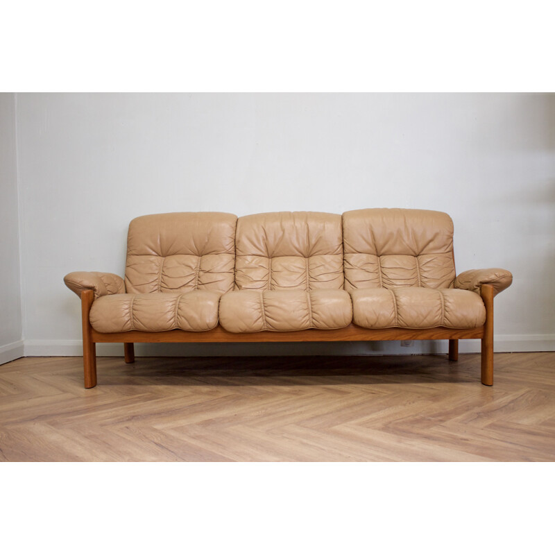 Mid-century teak & leather sofa by Ekorness for Stressless, Norway 1970s