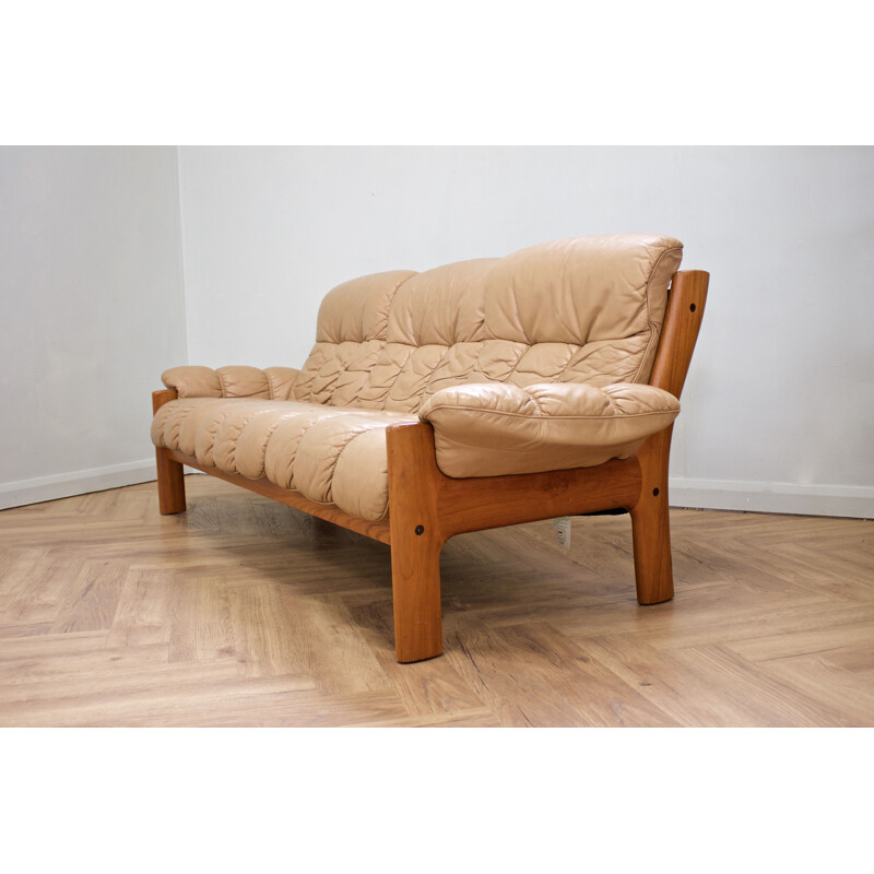 Mid-century teak & leather sofa by Ekorness for Stressless, Norway 1970s