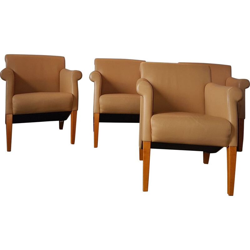 Conjunto de 4 poltronas de couro vintage por Walter Knoll