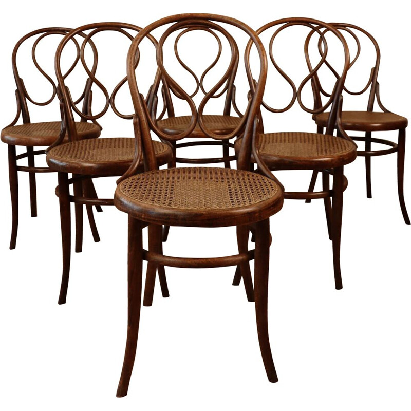 Set of 6 vintage bistro chairs by Thonet, 1875s