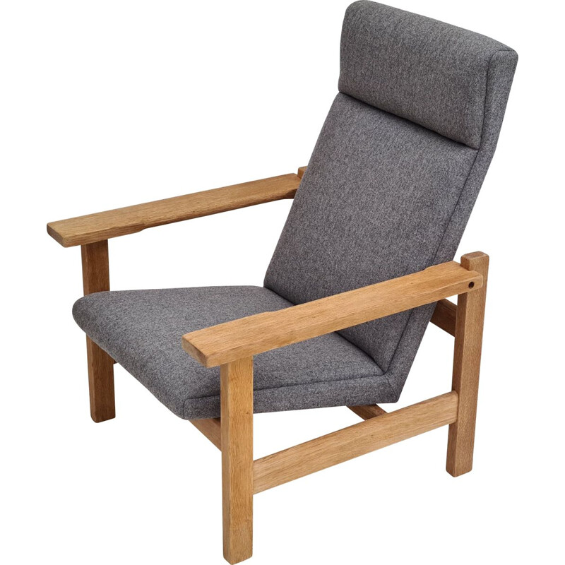 Vintage GE 163A oak and wool armchair by H.J.Wegner, Denmark 1970s