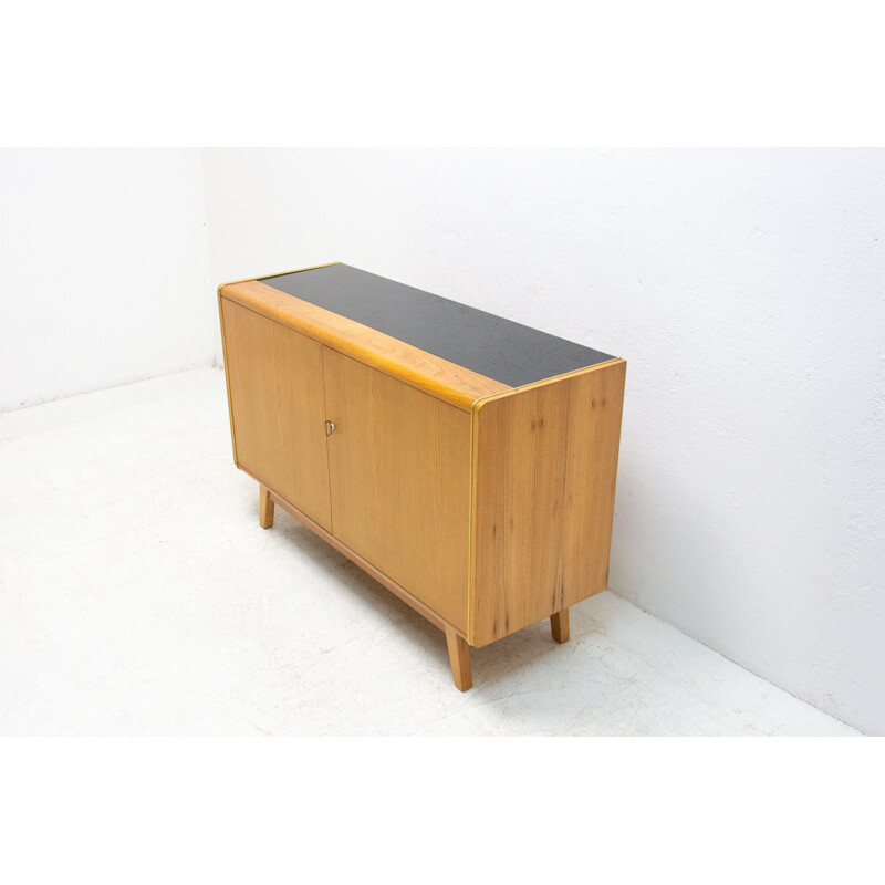 Vintage sideboard made of beech wood and opaxite glass by Hubert Nepožitek and Bohumil Landsman for Jitona, 1960