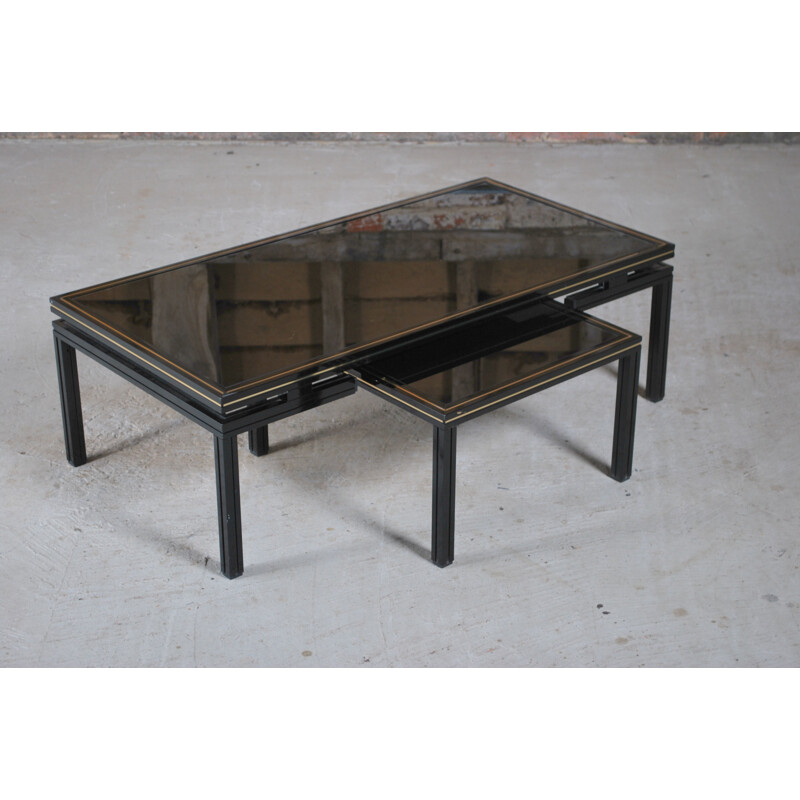 Vintage aluminium and black stained glass nesting table by Pierre Vandel, France 1970s