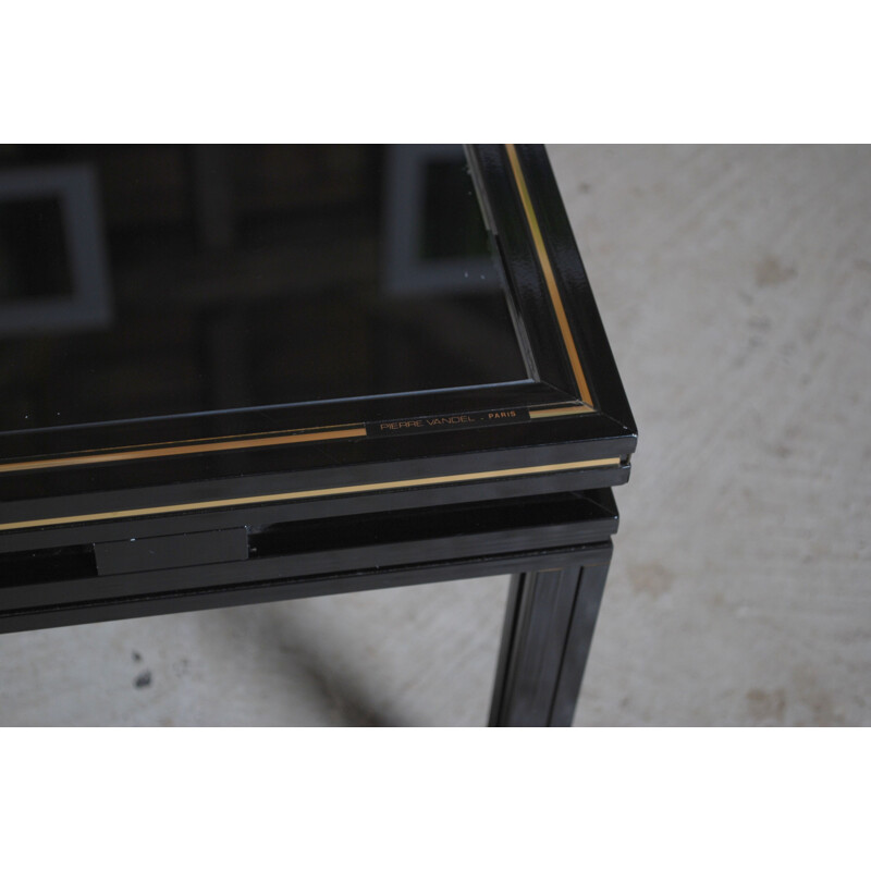 Vintage aluminium and black stained glass nesting table by Pierre Vandel, France 1970s