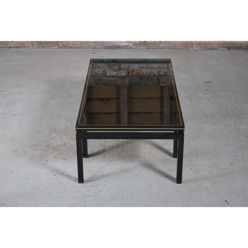 Vintage aluminium and black stained glass nesting table by Pierre Vandel, France 1970s