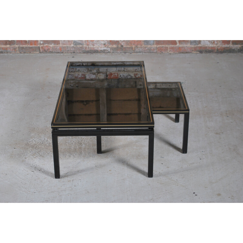 Vintage aluminium and black stained glass nesting table by Pierre Vandel, France 1970s