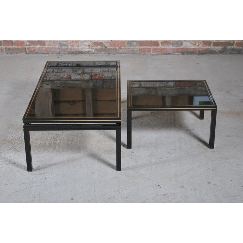 Vintage aluminium and black stained glass nesting table by Pierre Vandel, France 1970s