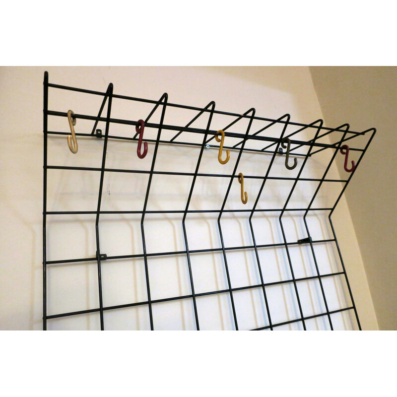 Mid-century wall mounted coat and hat rack in fine black metal, 1950s