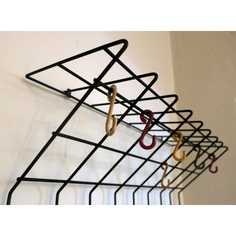 Mid-century wall mounted coat and hat rack in fine black metal, 1950s