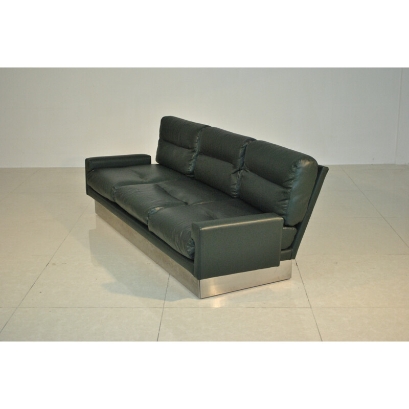 Sofa in steel and green leather, Jacques CHARPENTIER  - 1970s