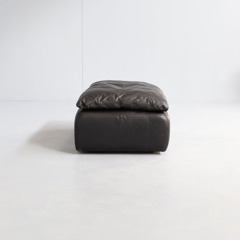 Pair of vintage black leather pouf sofa by Walter Knoll, 1980s