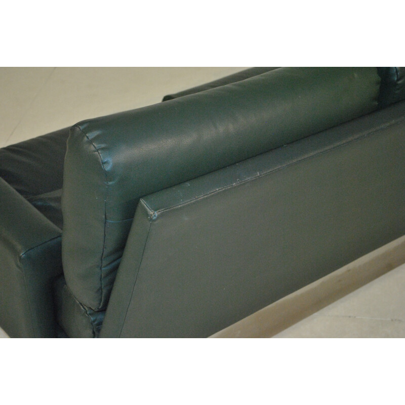 Sofa in steel and green leather, Jacques CHARPENTIER  - 1970s