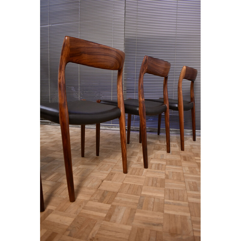 Set of 6 vintage model 77 solid rosewood chairs by Niels Moller for J.L Mollers Mobelfabrik, 1959s