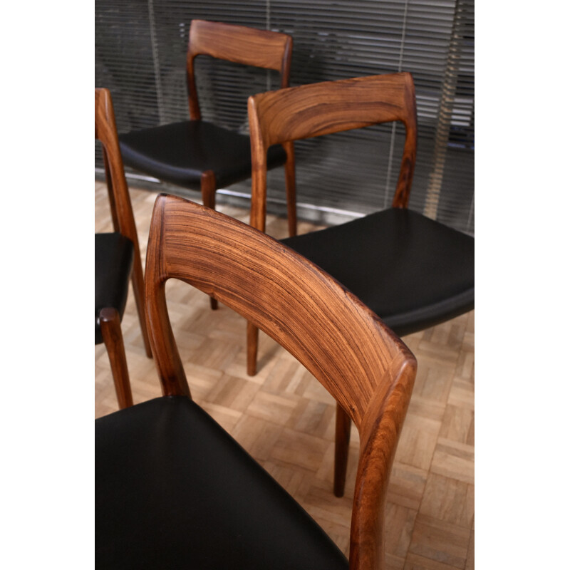 Set of 6 vintage model 77 solid rosewood chairs by Niels Moller for J.L Mollers Mobelfabrik, 1959s