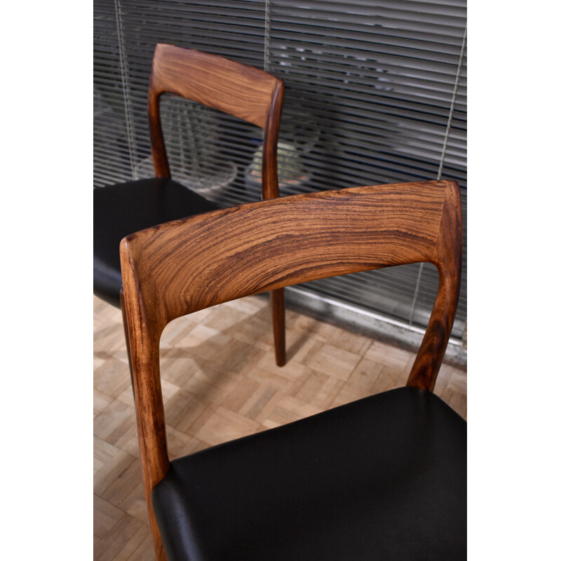 Set of 6 vintage model 77 solid rosewood chairs by Niels Moller for J.L Mollers Mobelfabrik, 1959s