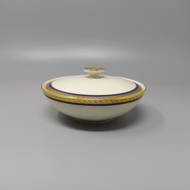 Vintage white, blue and gold Bavarian porcelain tea set, Germany 1950