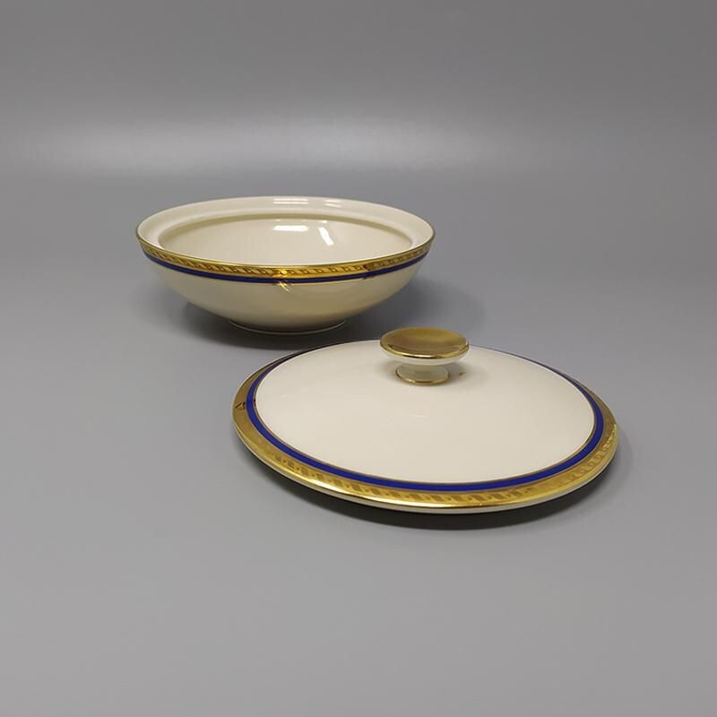 Vintage white, blue and gold Bavarian porcelain tea set, Germany 1950