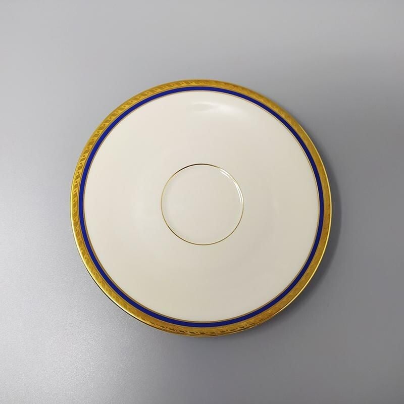 Service à thé vintage blanc, bleu et or en porcelaine de Bavière, Allemagne 1950