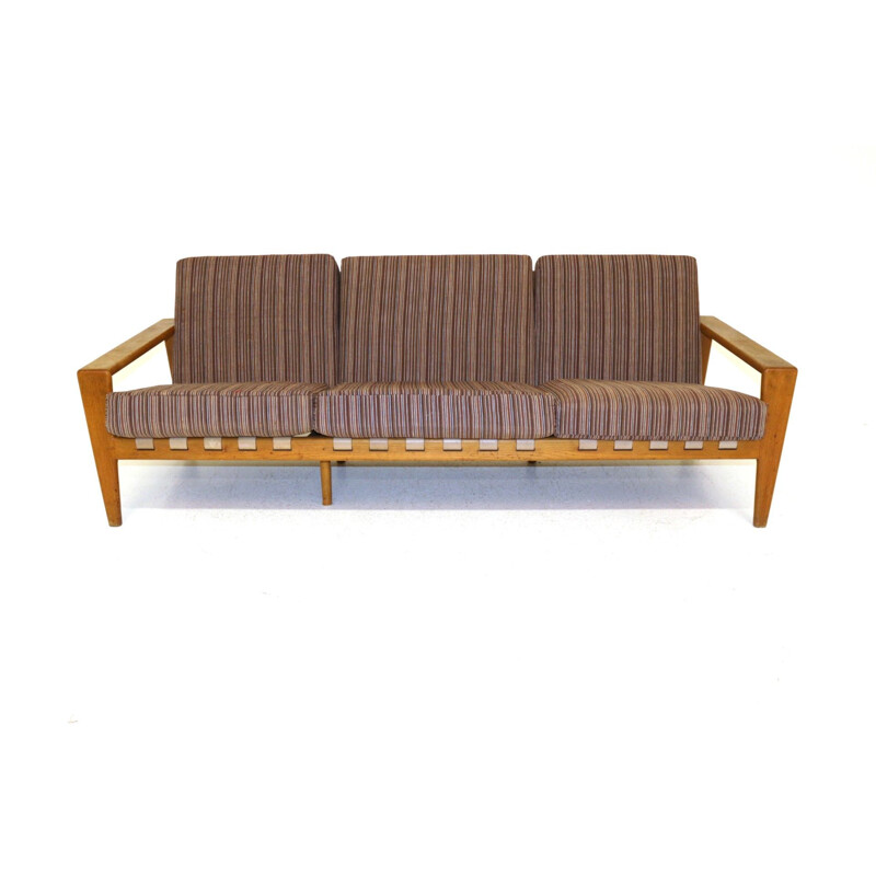 Vintage leather and oak sofa by Svante Skogh for Ab Hjertquist & Co, Sweden 1957