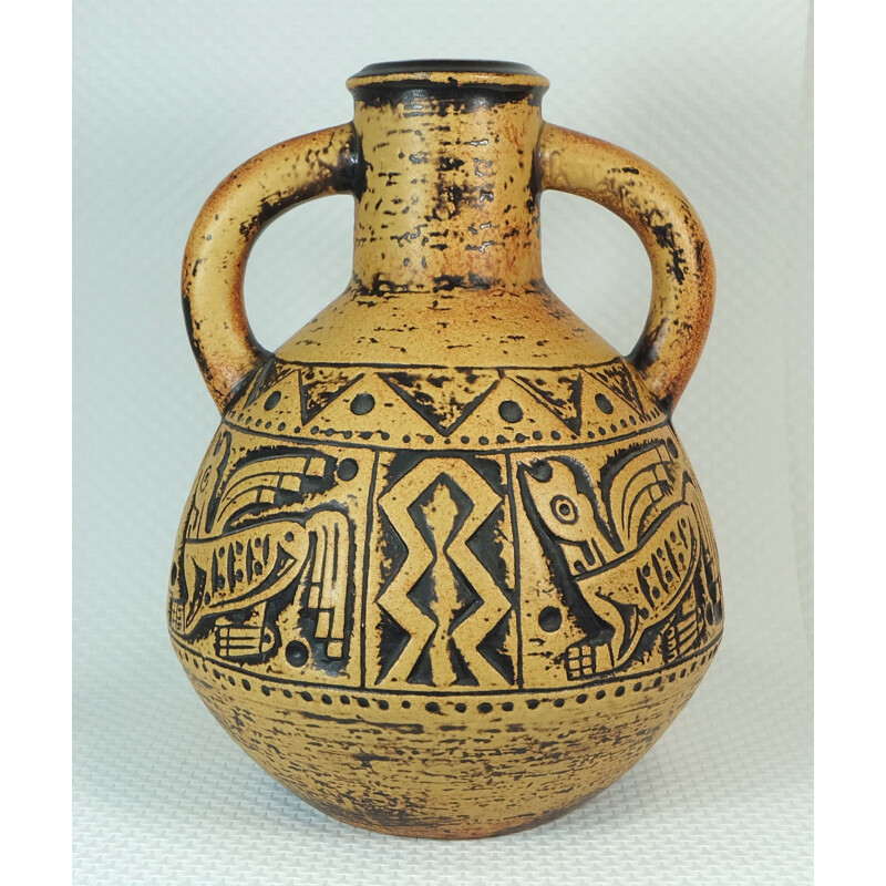 Jasba "N 312 13 32"  vase in ceramic with aztec decor - 1960s