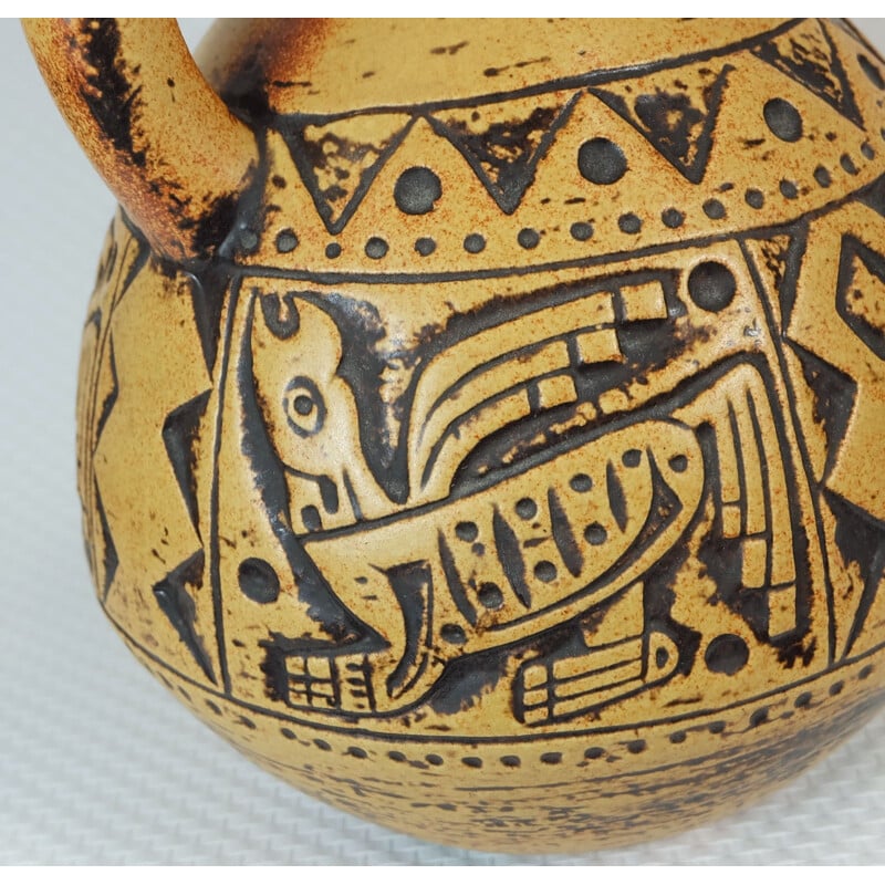 Jasba "N 312 13 32"  vase in ceramic with aztec decor - 1960s