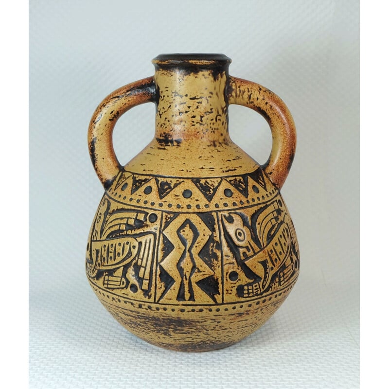 Jasba "N 312 13 32"  vase in ceramic with aztec decor - 1960s