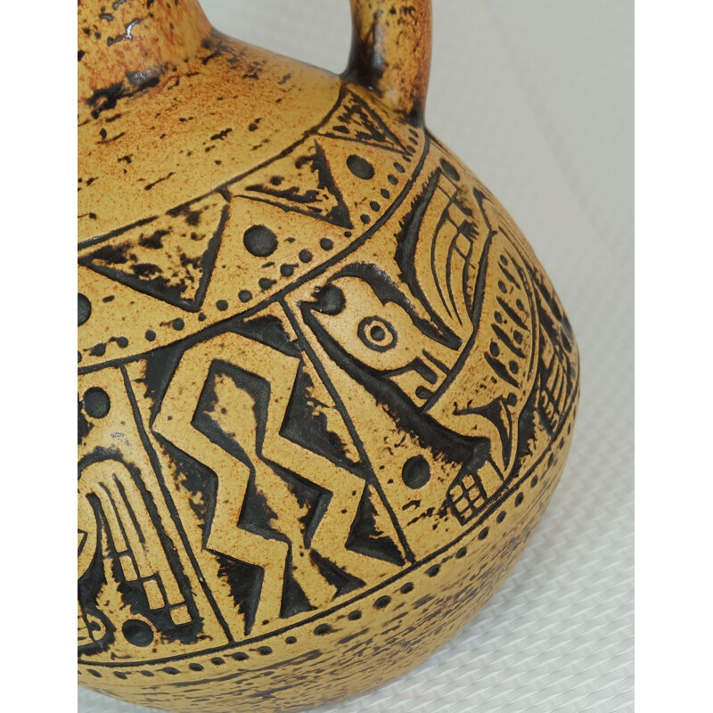 Jasba "N 312 13 32"  vase in ceramic with aztec decor - 1960s