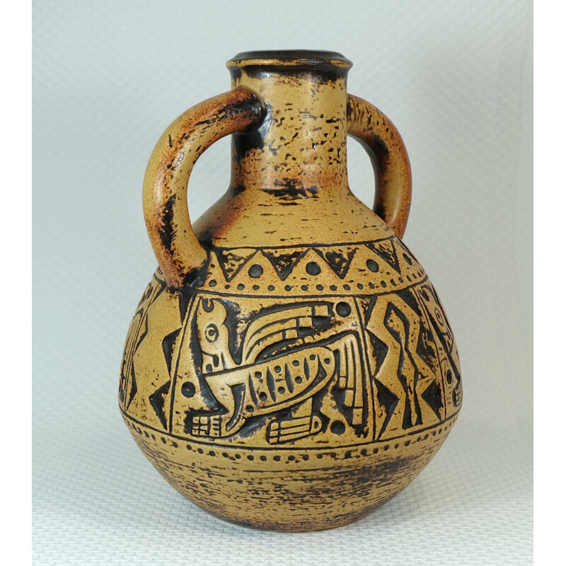 Jasba "N 312 13 32"  vase in ceramic with aztec decor - 1960s