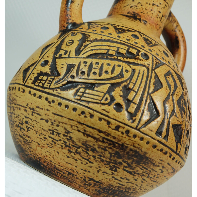 Jasba "N 312 13 32"  vase in ceramic with aztec decor - 1960s