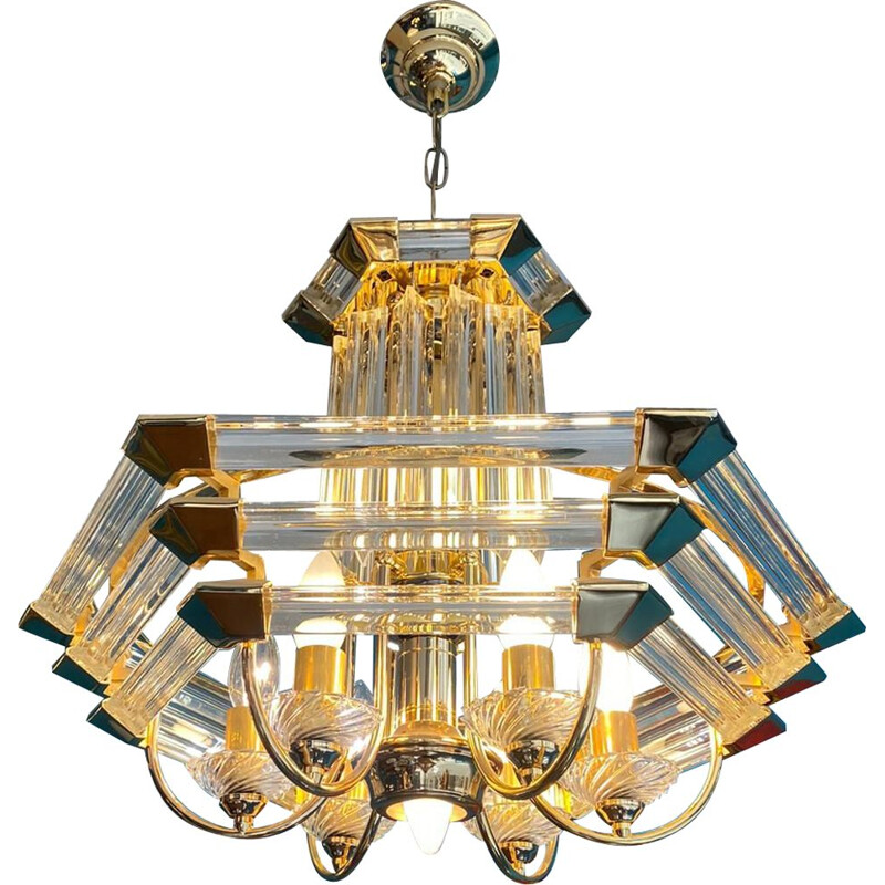 Vintage brass and glass chandelier by Paolo Venini 