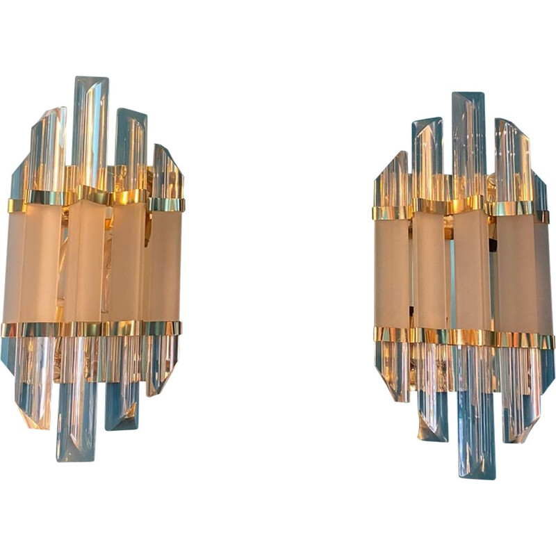 Pair of vintage sconces in glass and brass by Paolo Venini